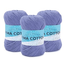 Lion Brand Yarn Pima Cotton Yarn, Medium Yarn for Knitting, Crocheting, and Crafting, 3 Pack, Rain Cloud