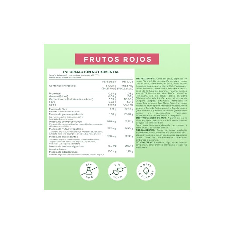 Polvo Verde Super Greens Bloom Nutrition Probióticos Enzimas Digestivas Spirulina