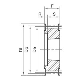 25H100TL.1610 Ametric® Inch Steel ANSI Timing Pulley with Flange, 1/2" Pitch for a H100 Synchronous Belt, 25 Teeth, for 1610 Taper Lock Bushing, 3.98 Inch Pitch Diameter, Without Hub, 1-1/4" Approximate Face Width, 1" Approximate Width Through Bore (Mfg 