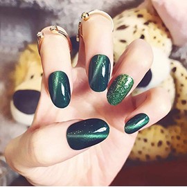24pcs Nail Tips, Gel Nail Lighting, Solid Color Nail Tips, Cat Eyes, Handmade Nail Art Tips (Green)