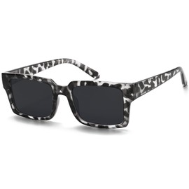 IOHLNG Retro Vintage Sunglasses for Women Men Trendy Rectangle Sun Glasses Black Tortoise Square Shades Grey Lens 100% UV Protection