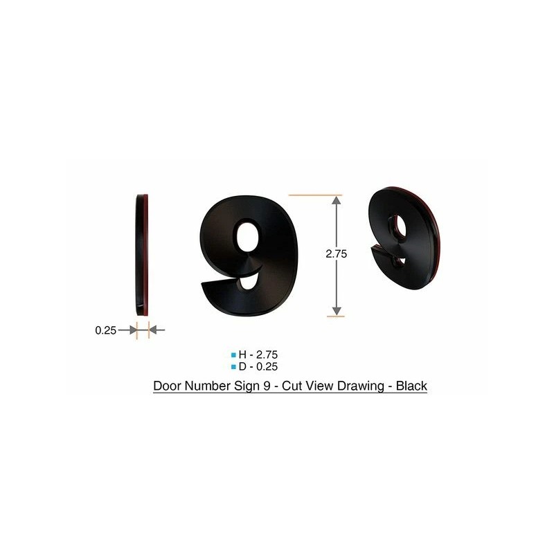 BUILDINGSIGNS.COM Apartment Number Sign/Mailbox Number Sign, Number 9 (Black,3D, ...-REF24-1027