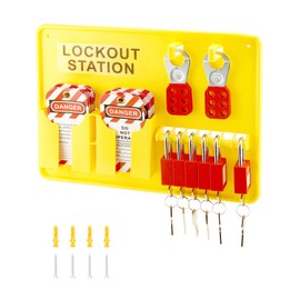 QWORK Lockout Tagout Station with Loto Kits - PP Lockout Station, 6 Safety Padlocks (Keyed Alike), 2 Hasps, 32 Tags, 20 Zip Ties - Industrial, Electric Power, Machinery Safety