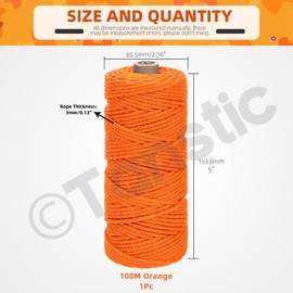 Tanstic 1Pc Orange Macrame Cord, 3mm x 109 Yards Colored Cotton Cord Macrame Rope, Cotton Rope Macrame Yarn Craft Cord for DIY Crafts, Plant Hangers, Knitting