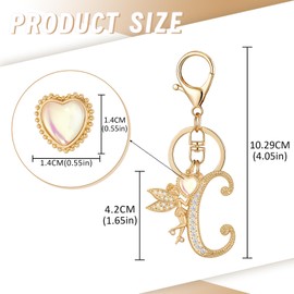 OKAICEN Alphabet Initial Gold Letter Keychain Angle Girls with Heart Crystal Key Ring for Purse Handbags Charms Women Girl ('C')