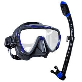 Tilos Morphi Mask with Diver Sleek Dry Snorkel Set (Black Silicone/Blue)