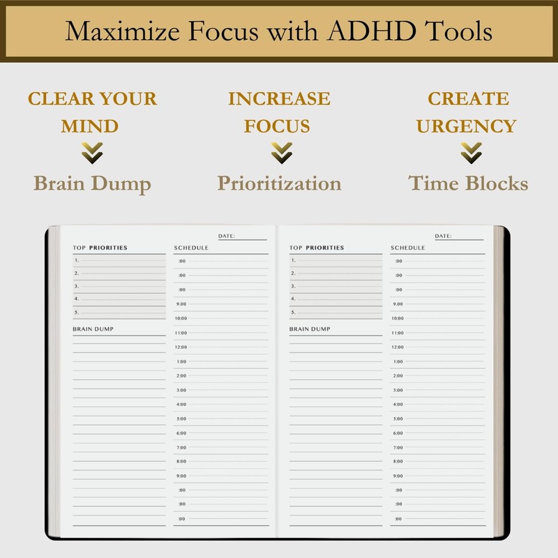 Time Blocking and ADHD Planner by Refine Days. 180 Undated
