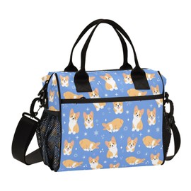 Qdoepfl Kawaii Corgi Lunch Bag Reusable Lunch Box for Men Women Adults, Insulated Cooler Tote Bag Container with Adjustable Shoulder Strap for Travel Office Picnic Hiking Beach Medium