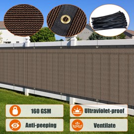 AYOHA 6' x 30' Privacy Fence Screen Fabric Mesh Shade Net Cover, Heavy Duty 160 GSM Privacy Barrier for Chain Link Fence, 90% Privacy Blockage, Excellent Airflow, Cable Zip Ties Included, Brown