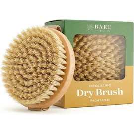 Bare Botanics Palm Size Dry Brush Body Brush Universal Fit & Easy to Use Shower Scrubber for Body with Elastic Strap Exfoliating Body Scrub Brush for Women & Men Medium Firmness Skin Brush