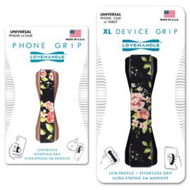 LoveHandle Duo Grip for Smartphone and Tablet - Vintage Rose Design Elastic Strap Original Grip with Rose Base + XL Grip with Black Base