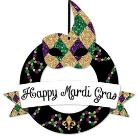 Big Dot of Happiness Mardi Gras - Outdoor Masquerade Party Decor - Front Door Wreath