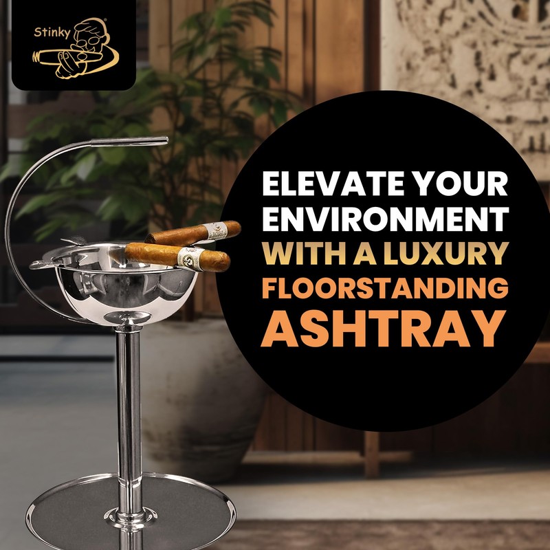 Stinky Cigar Silver Floor Standing Cigar Ashtray with Windproof Design,