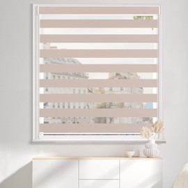 MYshade Size Custom Zebra Roller Shades,Blackout(85%) Cordless Zebra Blinds for Windows, Dual Layer Blinds, Light Control, Privacy for Living Room,Bedroom,Office,Sliding Door, Easy to Install, Beige