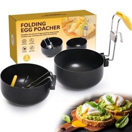 2 Pack Stainless Steel Egg Poacher, Collapsible Hang Ear Egg Boiler Poached Egg Maker, Non-stick Egg Poacher Boiled Eggs Maker Cup, Poached Egg Pan, Round Poached Egg Spoon, Kitchen Utensils