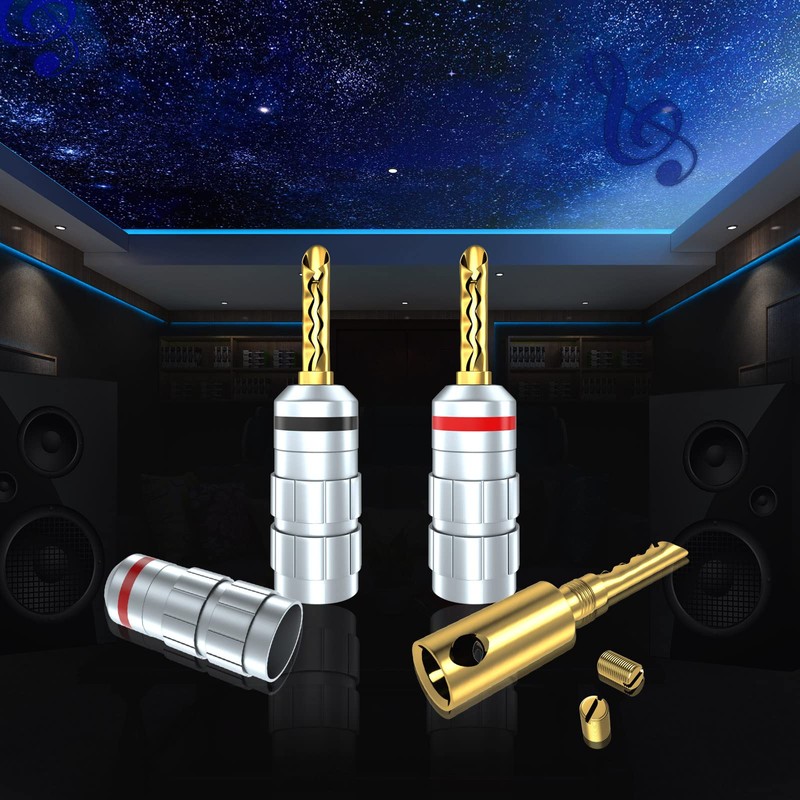 Cleqee 8pcs 24K Gold Plated Banana Plug Screw-in Solderless Terminal