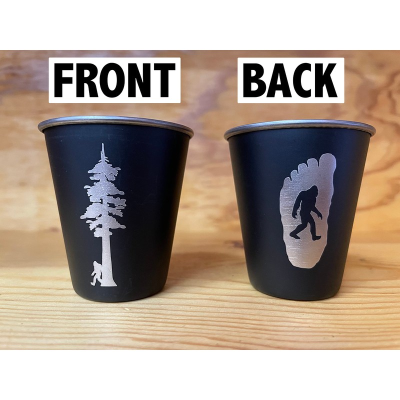 Bigfoot Sasquatch with Redwood Tree Stainless Steel Shot Glass
