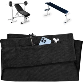 Fitness Towel, 135 x 50 cm, Sports Towel, Suitable for Fitness Training and Sports, Microfibre, Absorbent and Soft Gym Towels, with Zip Pocket (1, Black)