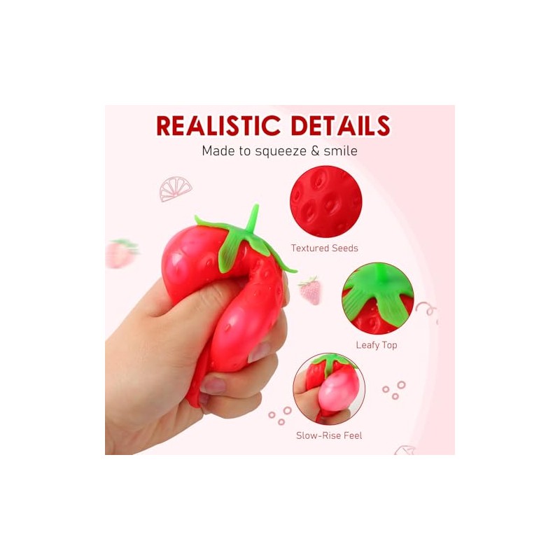 2PCS Squeezable Toy Fruit Ball Realistic Strawberry Model, Squeezable Toy