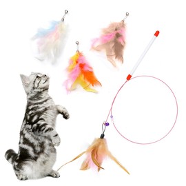 KQOZG Interactive Cat Toy, Cat Fishing Rod with Feathers, Pendant with Feather Bell, for Kittens and Cats, Colourful (Multicolour)