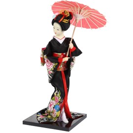 STOBOK Japanese Geisha Kimono Doll Holding an Umbrella Asian Kimono Doll Collectible Figurine Oriental Doll Lady Figures for Home Office Desktop Car Dashboard Decoration