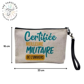 Tasche aus Leinen – zertifiziert Beste Kollegin Familie Mama Party Feier Idee – Kosmetiktasche aus Leinen in Leinenoptik – Kulturbeutel – Geldbörse, Militär - F, 23.5 x 15 cm, Kosmetiktasche