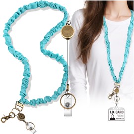 Scrunchie Lanyard Teacher for Id Badges Keys with Retractable Badge Reel Cute Teacher Lanyard for Women Black Nurse Stretchy Lanyards Key Lanyards with Clip Teachers Nurse Gifts Office Accessories-E