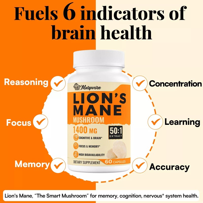 70000mg Lions Mane Supplement Capsules - 50x Strength Potency Lions