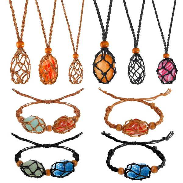 EEEKit 10 Pieces Crystal Necklace Holder Cord,2 Colors Empty Stone Necklace and Bracelets Holder,Adjustable Quartz Stone Cage Holder Necklace Cord for Amulet Pendant Necklace Jewelry Making