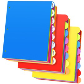 SUNQEBO Dividers for 3 Ring Binder, 8 Tabs 24Pcs Plastic Binder Dividers with Tabs, 3 Hole Punched Dividers Index Tab Dividers Colored Letter Size for School Office Multicolor