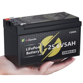 E LiCycle 24/25.6V 5Ah LiFePO4 Lithium Battery 4000+ Deep Cycles Rechargeable Battery for UPS, Solar Panel, Power Wheels, Kayak Fish Finder, Scooter, RV, Marine - Safe & Lightweight Design