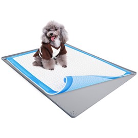 TidyFriend Dog Pee Pad Holder Tray Fits for 28” x 34” Pee Pads with Corner Lock Holes, Raised Edges, Non-Spill, Easy to Clean Silicone Dog Potty Tray Holder, for Indoor Floor Protection (Light Grey)