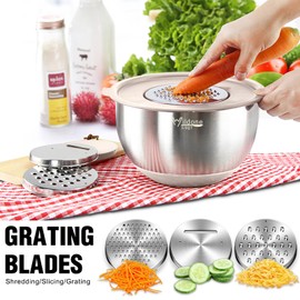 Wildone Mixing Bowls with Airtight Lids, 27 PCS Stainless Steel Nesting Bowls, with 3 Grater Attachments, Scale Mark & Non-Slip Bottom, Size 5, 4, 3, 2, 1.5, 1, 0.63QT, Ideal for Mixing & Prepping