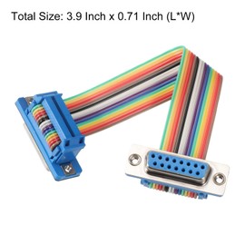 sourcing map IDC Serial Cable Rainbow Wire Flat Ribbon Cable DB15 Female to DB15 Female 3.9 Inch Length 2.54mm Pitch Breadboard Jumper Wires for Electronic Projects