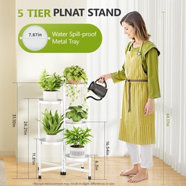 Cawukege 5 Tier Metal Plant Stand Indoor, Rotatable Corner Plant Shelf Outdoor, Tiered Flower Pot Display Stand, Multiple Plants Holder for Patio Living Room Balcony Garden Home Decor - White