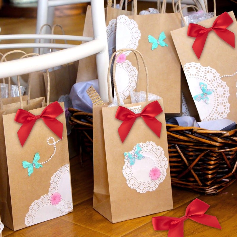 Pndeyo 15pcs Mini Wrap Bows, Self-Adhesive Small Satin Ribbon Crafts