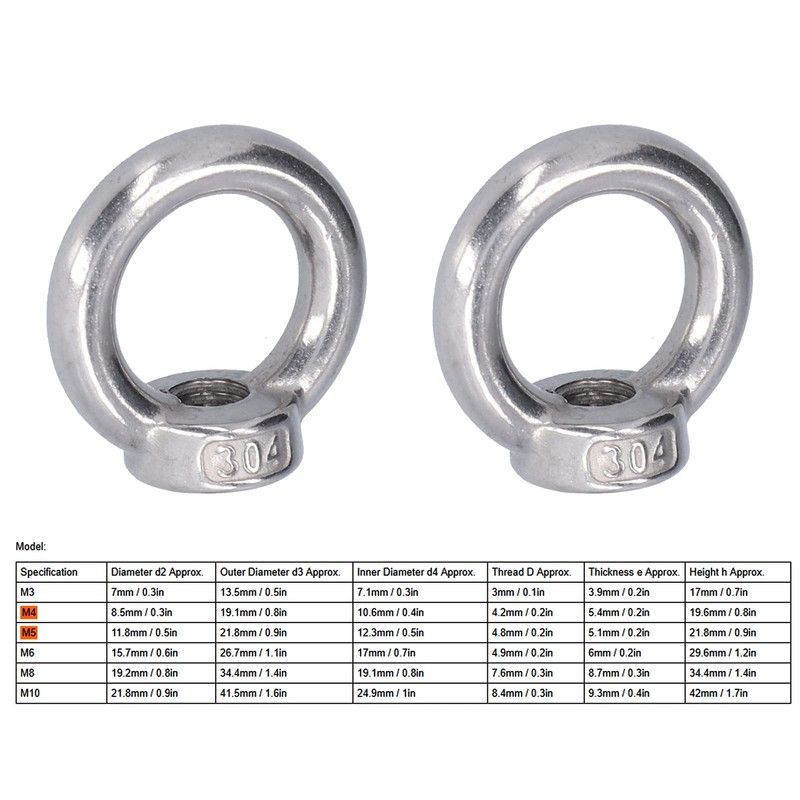 10Pcs Lifting Eye Nut Stainless, Bolts Eye Bolts Steel Ring