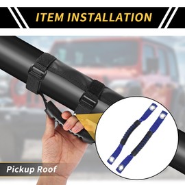 REPAIROCK 2 Pcs Roll Bar Grab Handles for Jeep Wrangler 2007-2017 for Ford Bronco 2021-2022 Pickup Grab Handles Grips Roof Rope Handle Oxford Cloth ABS Blue