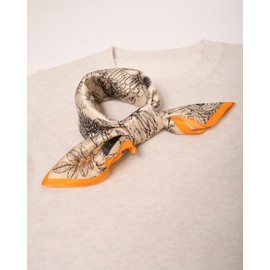 MayTree Silk Scarf, Colourful Neckerchief for Women, 100% Mulberry Silk, Square, Summer Blossom Orange, 53 x 53 cm, orange