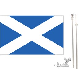 Cobb Promo 6ft Flagpole, Tangle Free Spinning Aluminum Telescopic Flag Pole and Mount for 3x5ft or 2x3ft Flags, Includes a 3x5 Scotland National Flag (6' Silver) (White Mount)