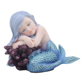Ebros Under The Sea Blue Child Mermaid Sleeping On Coral Statue Enchansia Mergirl Decorative Figurine