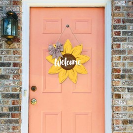 Huray Rayho Sunflower Welcome Wood Door Hanger 12 Inch Large Wooden Flower Sign Inspirational Wall Porch Art Spring Front Door Wreath Hanging for Bedroom Living Room Indoor Outdoor Kitchen Home Decor