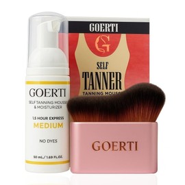 GOERTI Self Tanner Mousse & Tanning Brush Set – 1.5 Hour Express Sunless Tanner for Face & Body | Medium Shade, Long-Lasting & Natural Glow | Vegan DHA Formula, No Streaks, No Dyes, Gentle on Skin