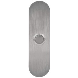 Waterwood Modern Oval Doorbell in Silver 1/8" Thick Grade 304 Stainless Steel - Adhesive Mount/Rust Proof - 1.25" W x 4.5" H x 0.19" D
