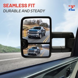 Perfit Zone Towing Mirrors For 2007-2014 Chevy Silverado GMC Sierra 1500 2500 HD 3500 HD (2007 New Body Style ONLY) Power Heated Amber Turn Signal Light Manual Folding Extendable Driver Passenger Pair