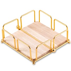 Oecoel Napkin Holder for Table with Weighted Arm, Elegant Cocktail Napkin Holder, Modern Flat Napkin Holder, Napkin Dispenser with Wooden Base for Farmhouse, Kitchen, Restaurant, Dinner, Outdoor(Gold)