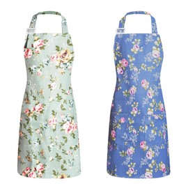 FEISIGE 2 Pcs Kitchen Aprons for Women, Adjustable Floral Aprons Chef Bakers Apron Cooking Apron with Big Pockets for Cooking Baking Gardening