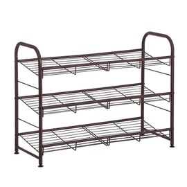 SONGMICS Shoe Rack, 3 Tier Shoe Organizer for Closet, Holds up to 12 Pairs of Shoes, Shoe Rack for Front Door Entrance, Metal Shoe Shelf with Adjustable Tilt Angle, for Entryway, Garage, Bronze