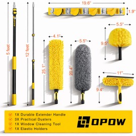 20 Foot High Ceiling Duster Kits with 5-12ft Heavy Duty Extension Pole, High Reach Duster for Cleaning,Microfiber Feather Duster,Cobweb Duster,Ceiling Fan Duster,Window Squeegee & Cleaner
