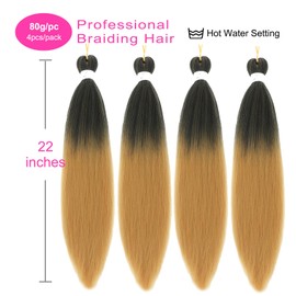 Sakkou 22inch Blonde Ombre Braiding Pre Stretched Hair Extensions 4pcs/pack 1B 27# Braiding Hair Hot Water Setting Styles(1B/27#)